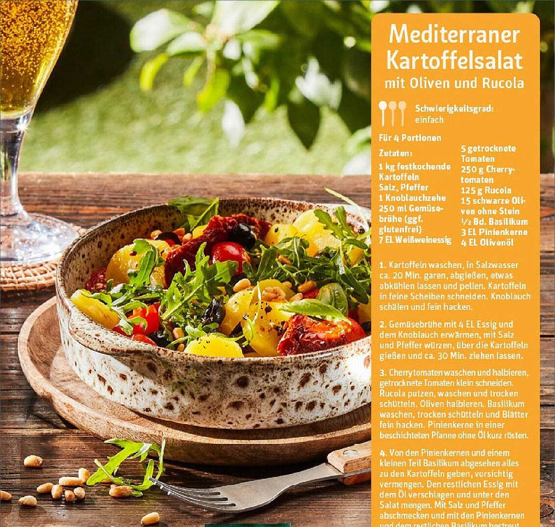 Mediterraner Kartoffelsalat mit Oliven und Rucola