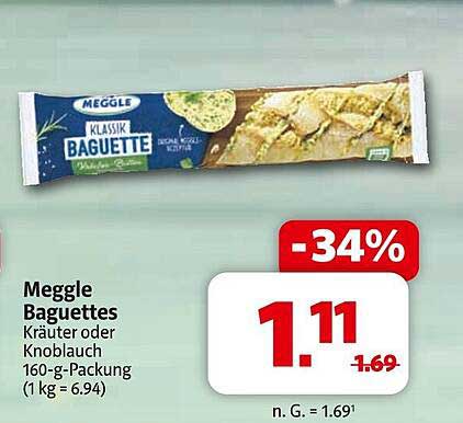 Meggle Baguettes Kräuter oder Knoblauch 160-g-Packung