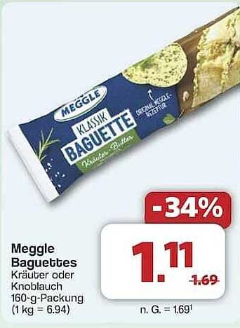 Meggle Baguettes Kräuter oder Knoblauch 160-g-Packung