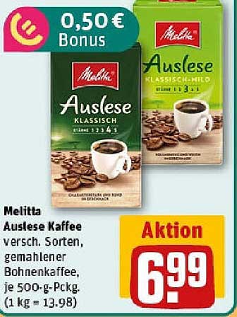 Melitta Auslese Kaffee verschiedene Sorten, gemahlener Bohnenkaffee
