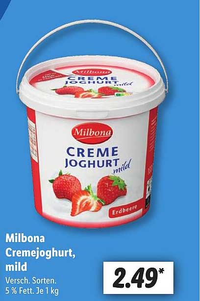 Milbona Cremejoghurt, mild, Erdbeere