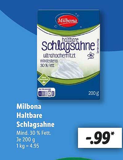 Milbona Haltbare Schlagrahm 200g