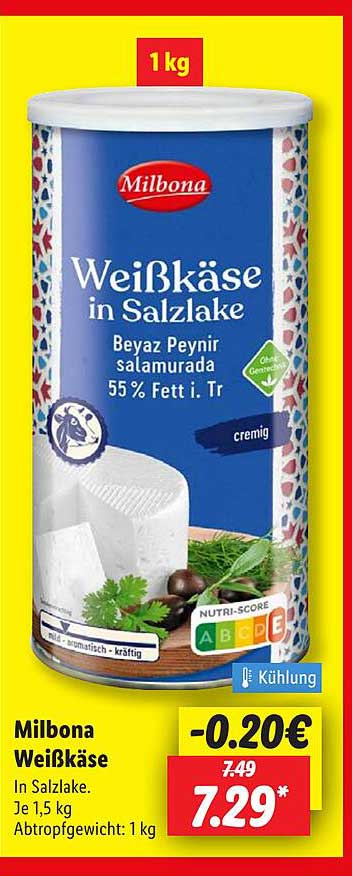 Milbona Weißkäse in Salzlake 1 kg - Jetzt zum Aktionspreis!