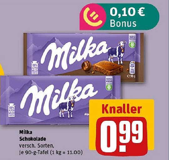 Milka Schokolade – verschiedene Sorten, je 90 g-Tafel