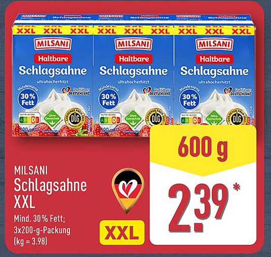 Milsani Haltbare Schlagahne XXL 600 g