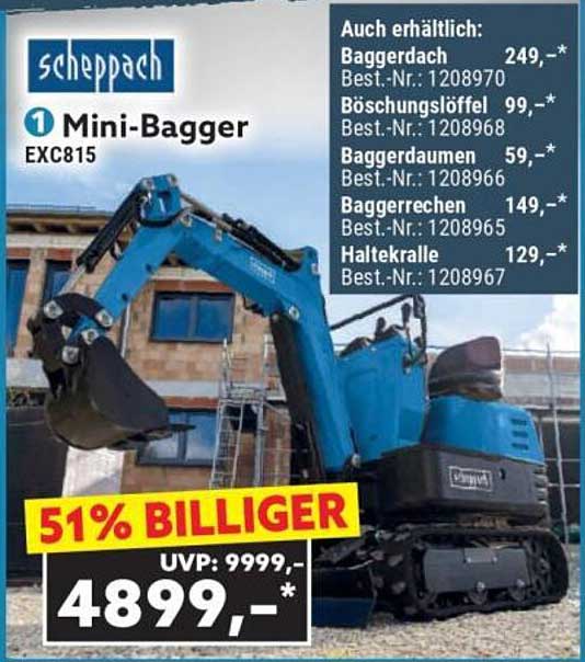 Mini-Bagger EXC815 von scheppach - 51% günstiger!