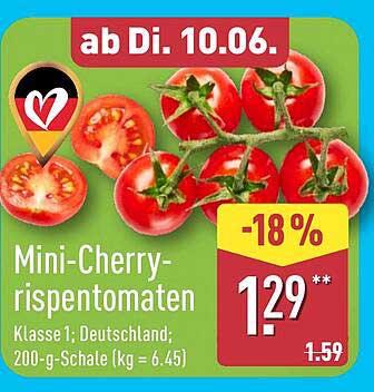 Mini-Cherry-Rispentomaten 200 g für nur 1,29 €