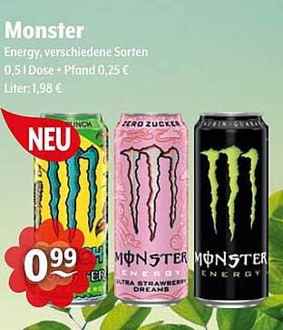 Monster Energy Drink – verschiedene Sorten im Angebot