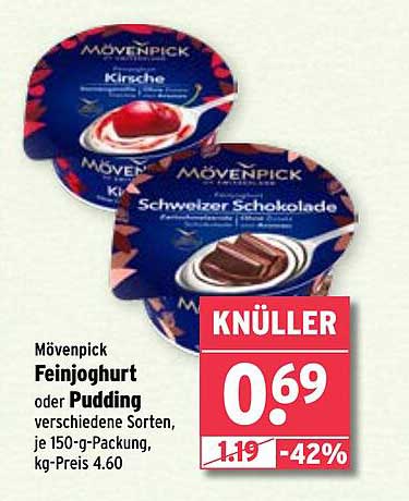 Mövenpick Feinjoghurt oder Pudding, verschiedene Sorten, je 150-g-Packung