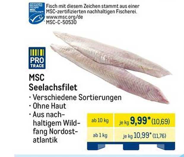 MSC Seelachsfilet, verschiedene Sortierungen ohne Haut, aus nachhaltigem Wildfang Nordostatlantik