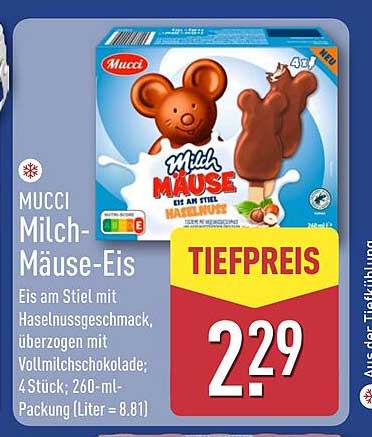 MUCCI Milch-Mäuse-Eis am Stiel mit Haselnussgeschmack