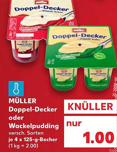 MÜLLER Doppel-Decker oder Wackelpudding, versch. Sorten je 4 x 125-g-Becher
