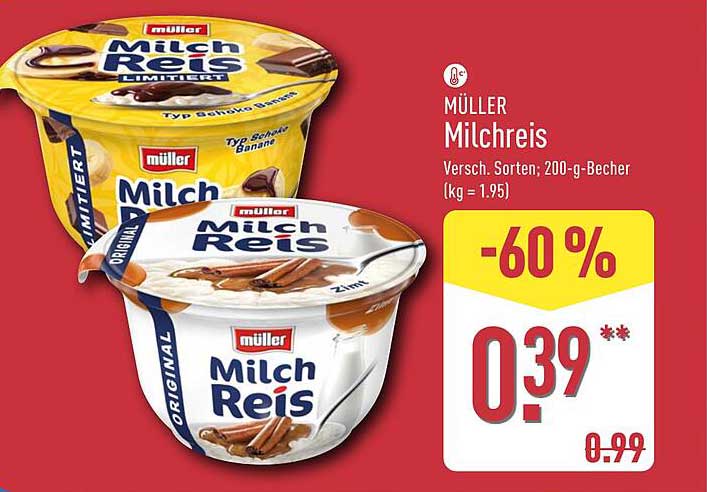 MÜLLER Milchreis (Versch. Sorten, 200-g-Becher)