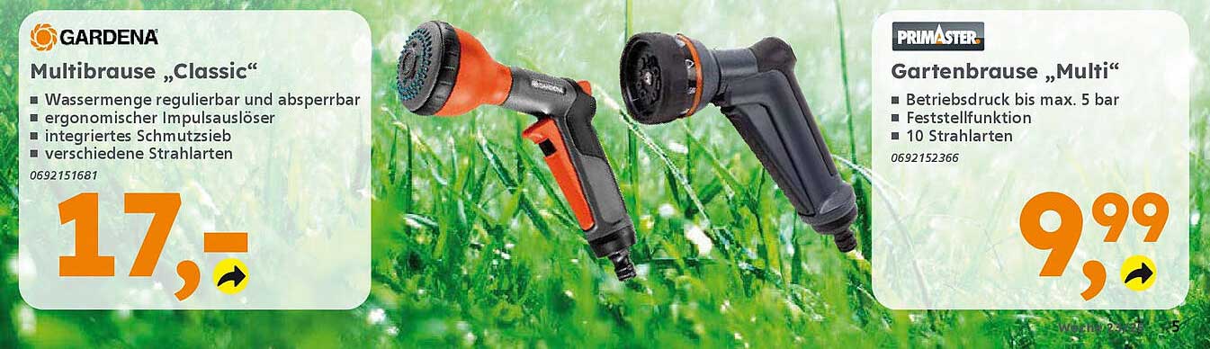 Multibrause "Classic" von Gardena und Gartenbrause "Multi" von Primaster
