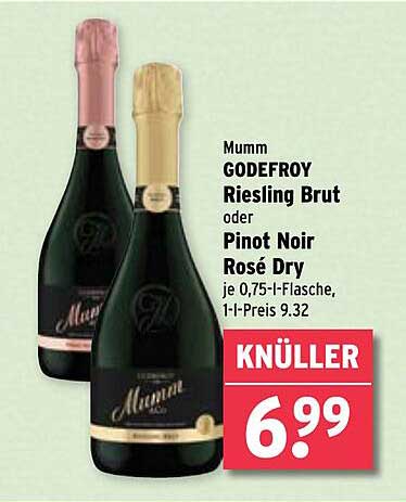 Mumm GODEFROY Riesling Brut oder Pinot Noir Rosé Dry 0,75 l