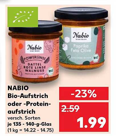 NABIO Bio-Aufstrich oder Proteinaufstrich, verschiedene Sorten