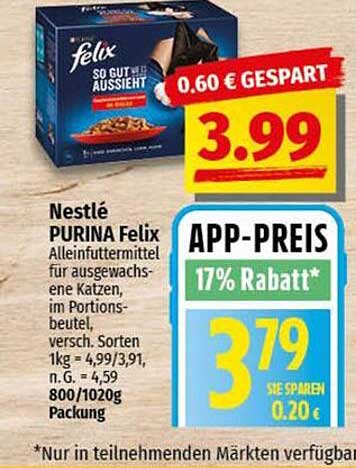 Nestlé PURINA Felix Alleinfuttermittel für ausgewachsene Katzen