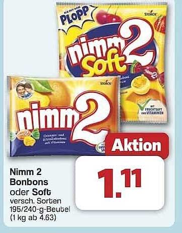 Nimm 2 Bonbons oder Soft, verschiedene Sorten