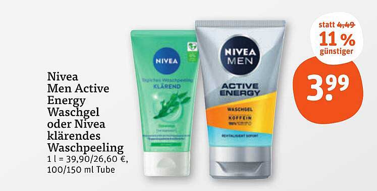 Nivea Men Active Energy Waschgel oder Nivea klärendes Waschpeeling