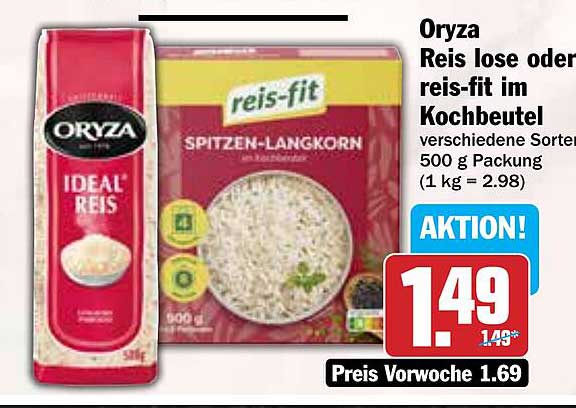 Oryza Reis lose oder reis-fit im Kochbeutel 500 g