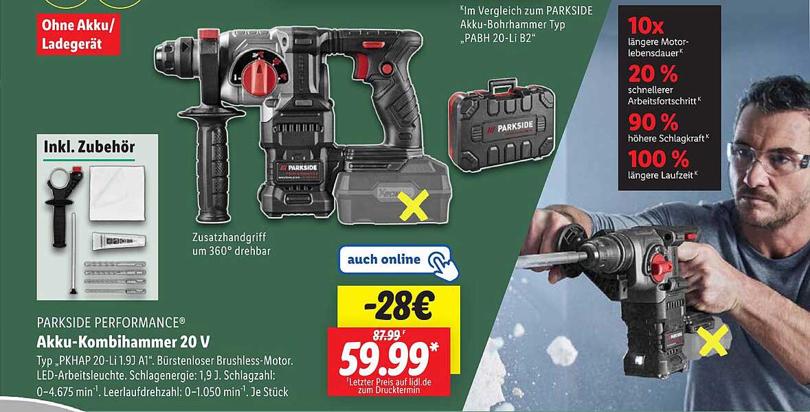 PARKSIDE PERFORMANCE® Akku-Kombihammer 20 V