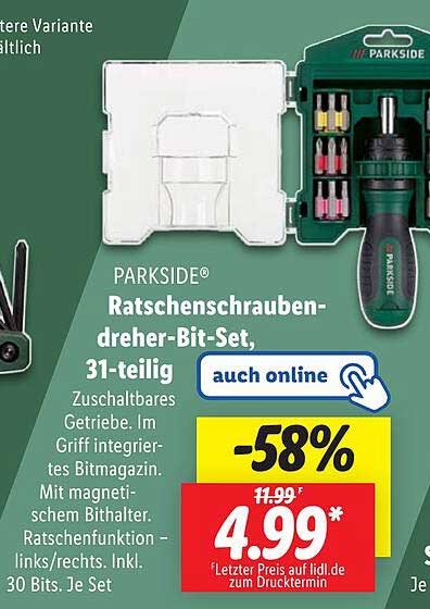 PARKSIDE® Ratschen-schraubendreher-Bit-Set, 31-teilig