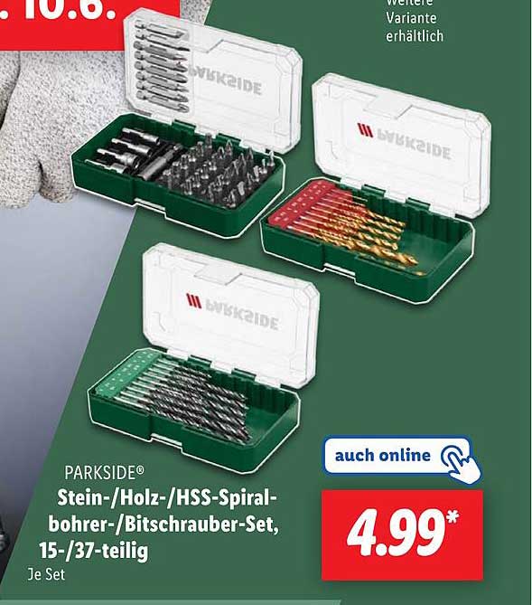 PARKSIDE® Stein-/Holz-/HSS-Spiralbohrer-/Bitschrauber-Set, 15-/37-teilig