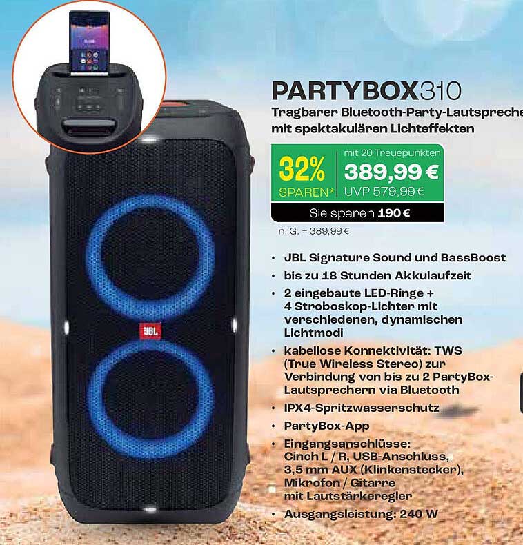 PARTYBOX 310 - Tragbarer Bluetooth-Party-Lautsprecher mit spektakulären Lichteffekten