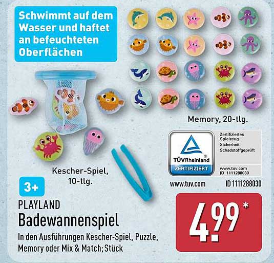 PLAYLAND Badewannenspiel - 10-tlg. Kescher-Spiel & 20-tlg. Memory
