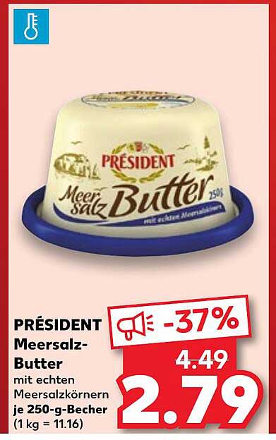 PRÉSIDENT Meersalz-Butter mit echten Meersalz-körnern je 250-g-Becher