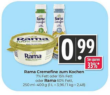 Rama Cremefine zum Kochen 250 ml – 400 g (7% oder 15% Fett)
