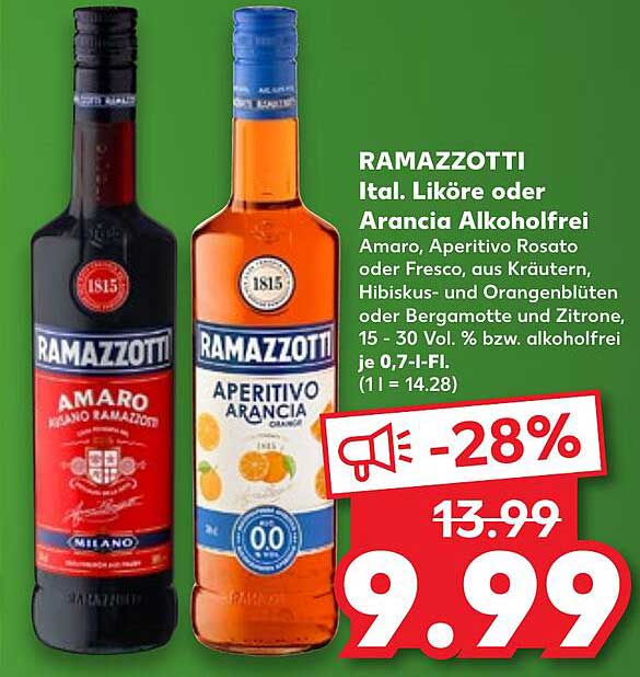 RAMAZZOTTI Ital. Liköre oder Arancia Alkoholfrei