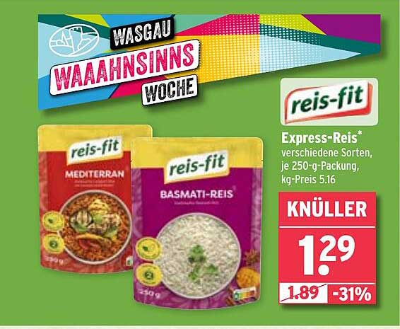reis-fit Express-Reis – verschiedene Sorten, je 250-g Packung