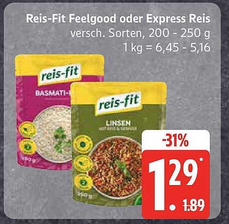 Reis-Fit Feelgood oder Express Reis, verschiedene Sorten, 200 - 250 g