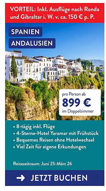 Reise nach Andalusien – 8 Tage im 4-Sterne-Hotel Yaramar