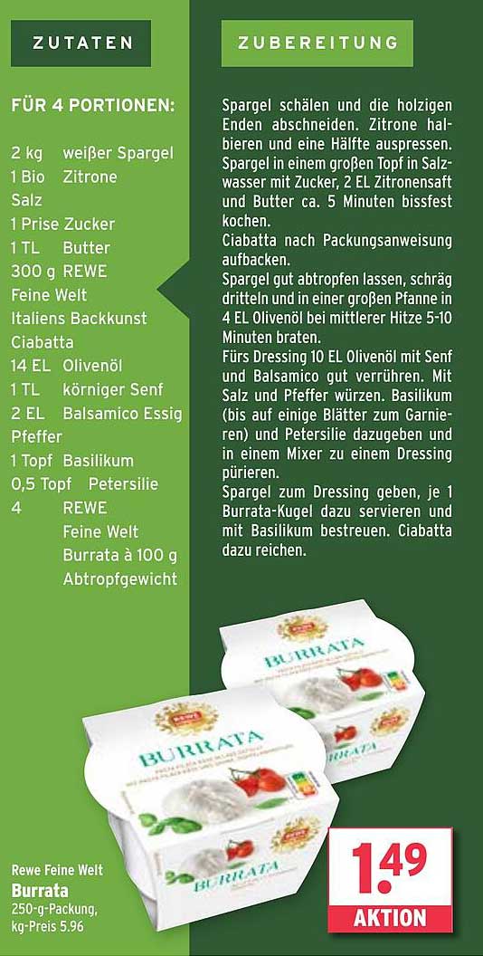 Rewe Feine Welt Burrata 250 g - 1,49 € Aktion