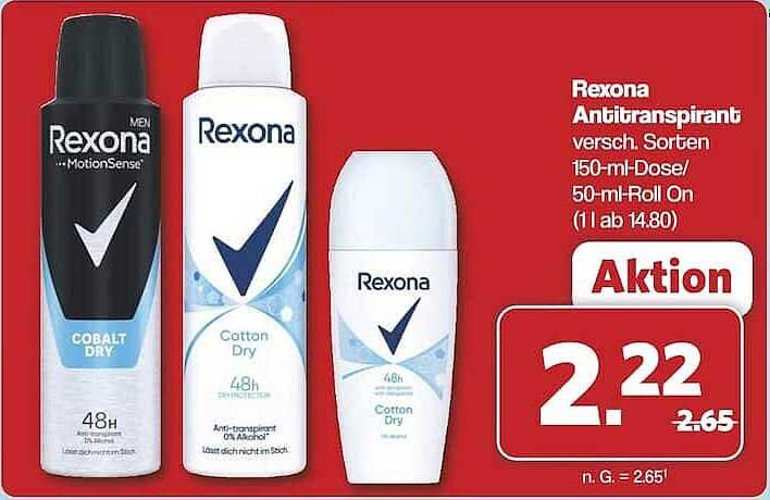 Rexona Antitranspirant verschiedene Sorten 150-ml-Dose / 50-ml-Roll On