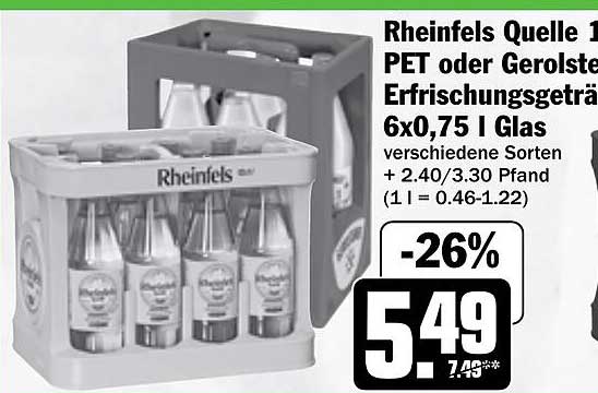 Rheinfels Quelle 1 PET oder Gerolsteiner Erfrischungsgetränk 6x0,75 l Glas