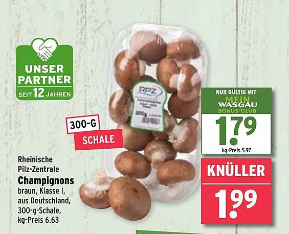 Rheinische Pilz-Zentrale Champignons braun, Klasse I, aus Deutschland, 300-g-Schale