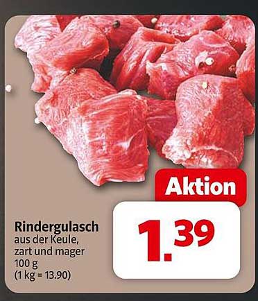 Rindergulasch aus der Keule, zart und mager