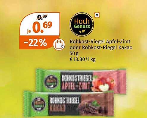 Rohkost-Riegel Apfel-Zimt oder Rohkost-Riegel Kakao 50 g