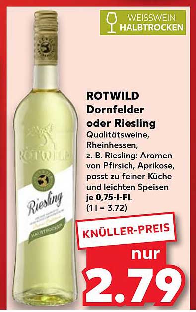 ROTWILD Dornfelder oder Riesling - Halbtrockener Weißwein