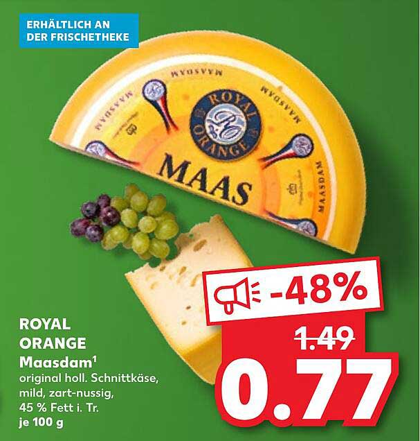 ROYAL ORANGE Maasdam - original holl. Schnittkäse, mild, zart-nussig
