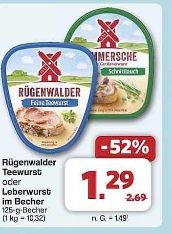 Rügenwalder Teewurst oder Leberwurst im Becher 125-g-Becher