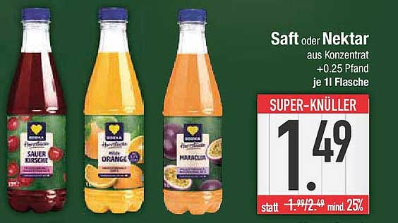 Saft oder Nektar aus Konzentrat, 1 L Flasche