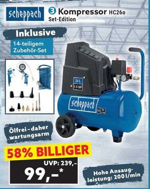 Scheppach 3 Kompressor HC260 Set-Edition inkl. 14-teiligem Zubehör-Set