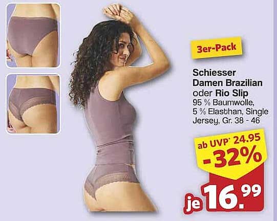 Schiesser Damen Brazilian oder Rio Slip 3er-Pack