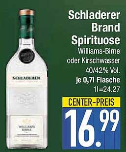 Schladerer Brand Spirituose - Williams-Birne oder Kirschwasser 40/42% Vol.