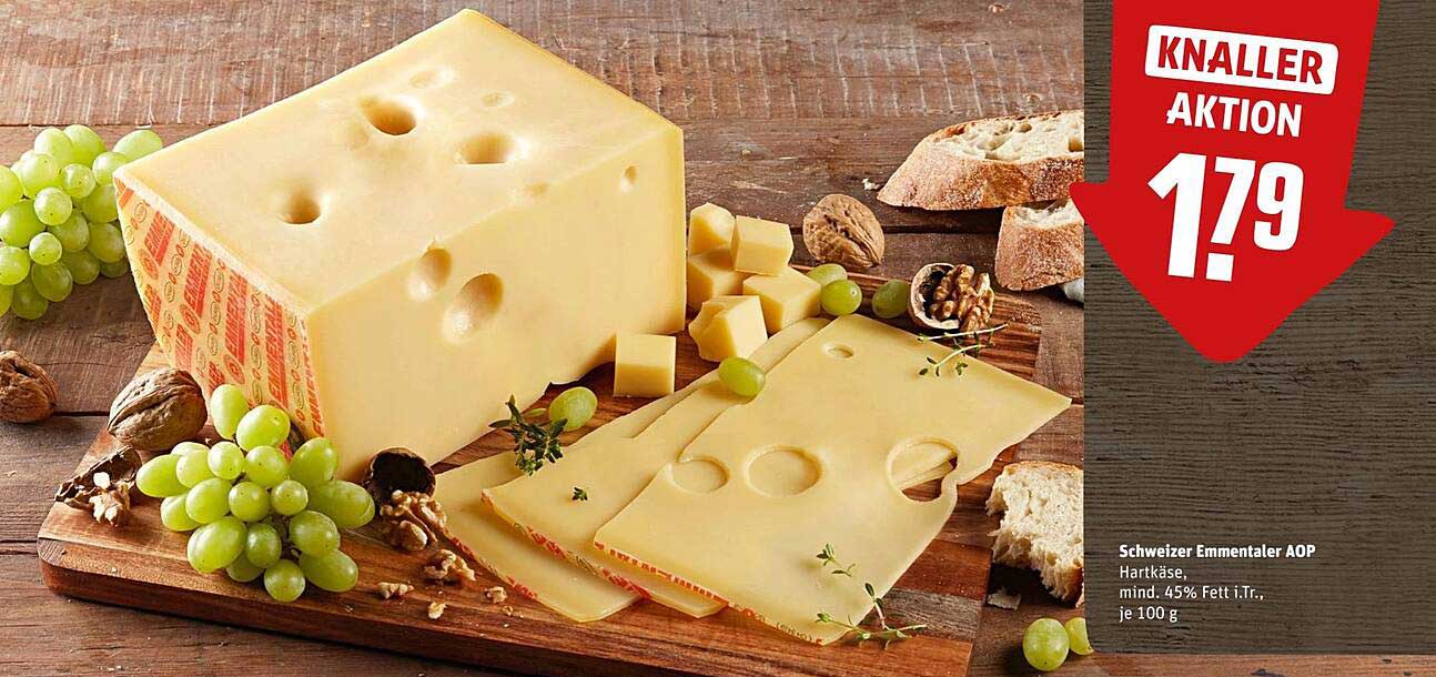 Schweizer Emmentaler AOP Hartkäse, mind. 45% Fett i.Tr., je 100 g