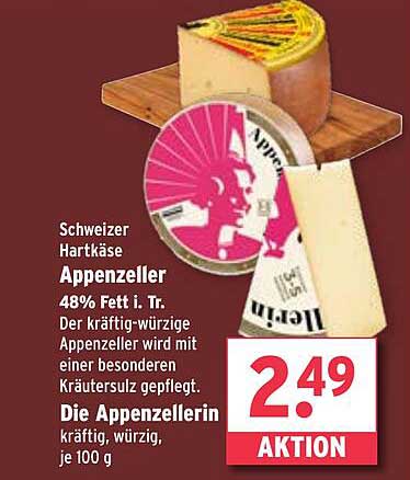 Schweizer Hartkäse Appenzeller 48% Fett i. Tr.